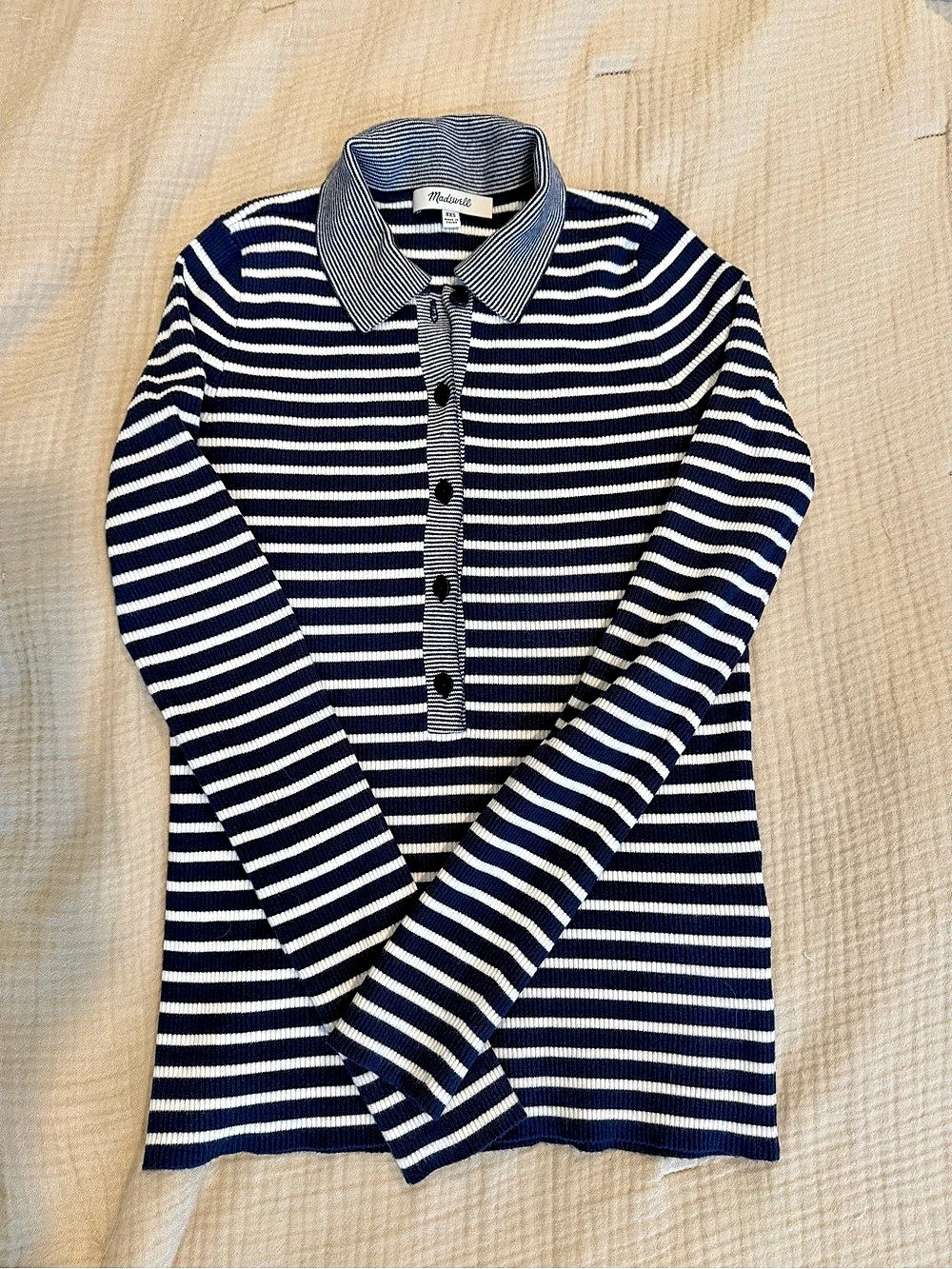 Madewell Striped Long Sleeve Sweater in Blue & White